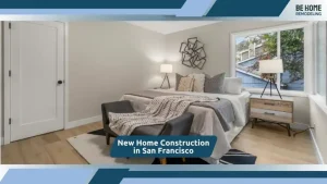 Bright modern bedroom from custom new home construction in San Diego