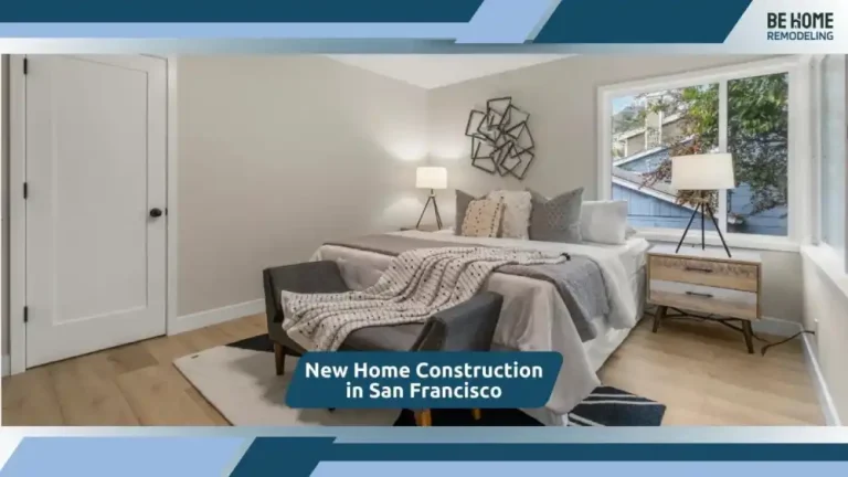 Bright modern bedroom from custom new home construction in San Diego